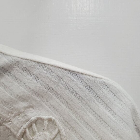 QPS Womens Vintage 80s 90s White Ribbed Cottagecore Lace Embroidered Button Up L - Picture 3 of 8